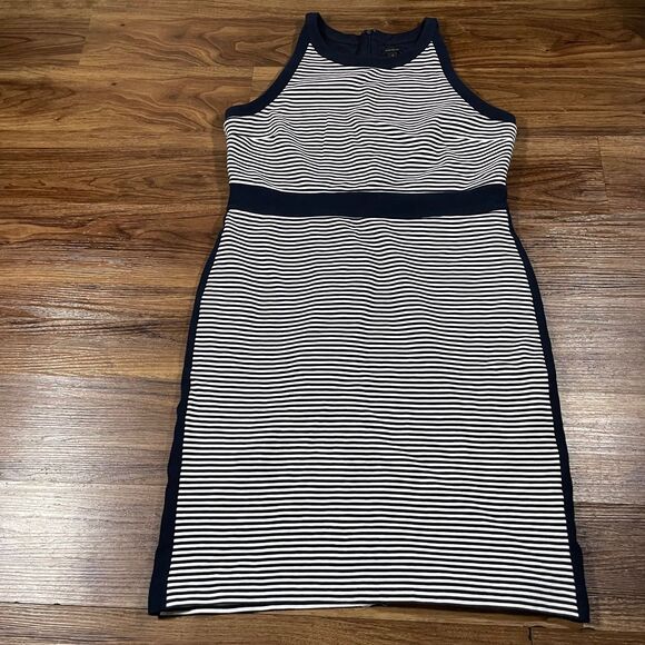 Ann Taylor Dresses & Skirts - Ann Taylor Ottoman Striped Black White Round Neck Dress Lined Cotton Women's 14